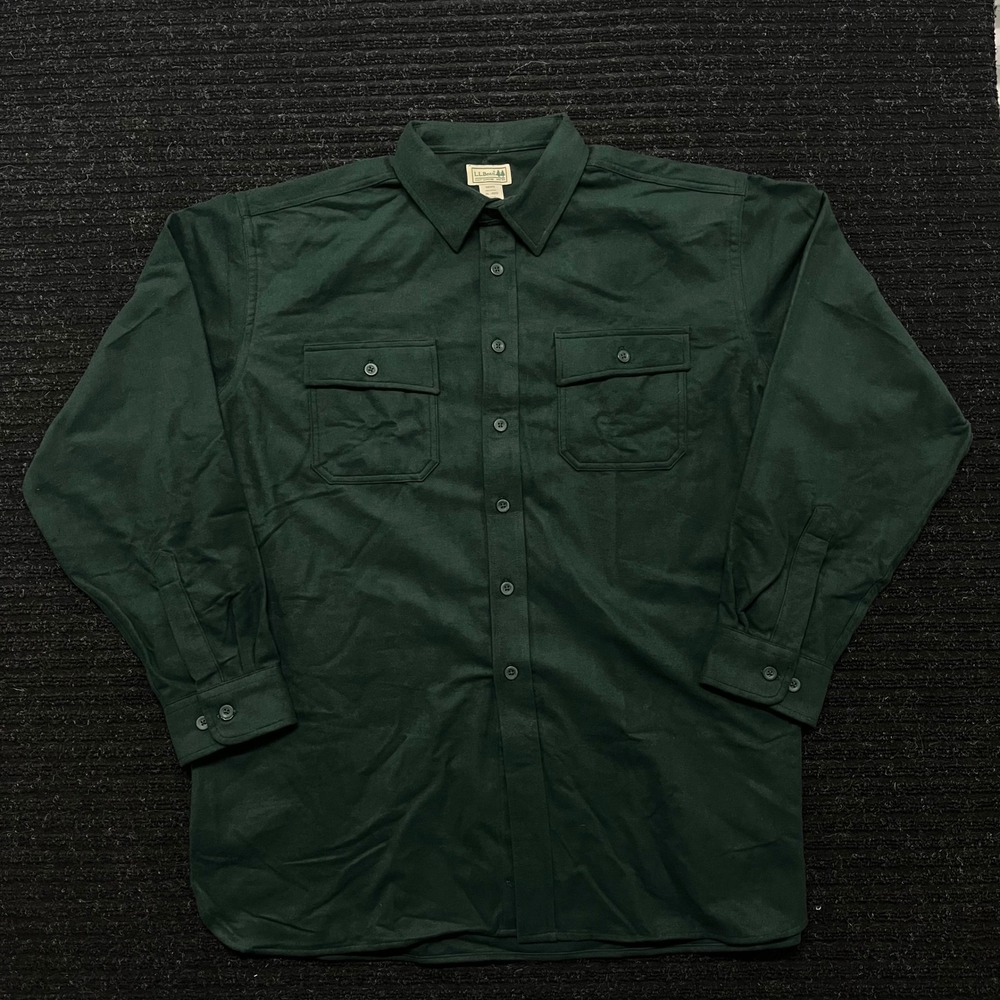 LL Bean Mens XL Chamois Cloth Shirt Green Cotton Flannel Button Down 0MT03